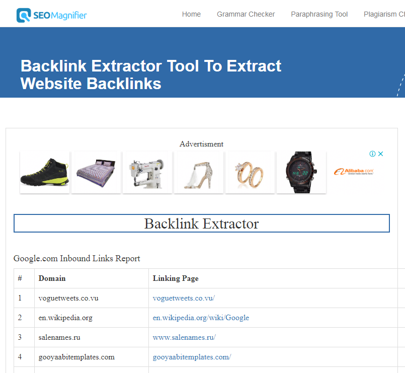 backlink extractor results output