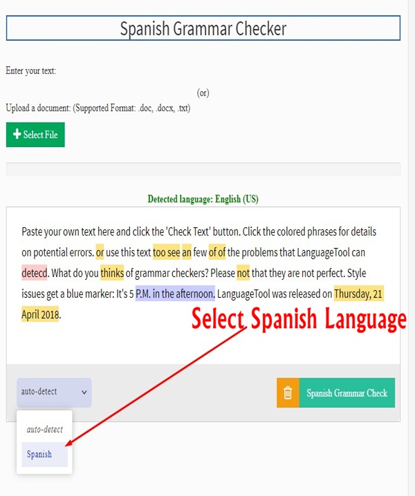check spanish grammar online using seomagnifier