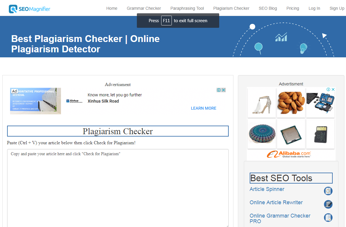 Plagiarism Checker Tool To Detect Plagiarism - SEOToolsCentre