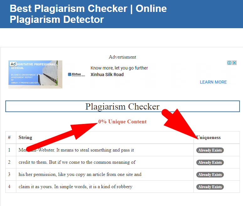 plagiarism report results