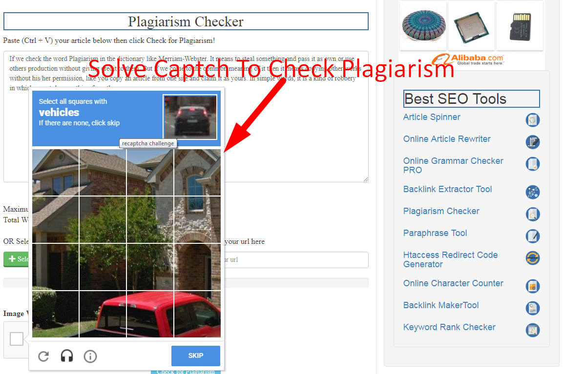 solve captcha check plagiarism