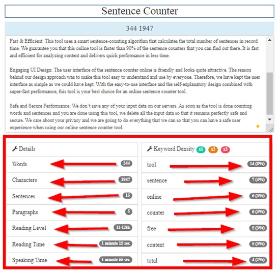 How to count sentence online step 3