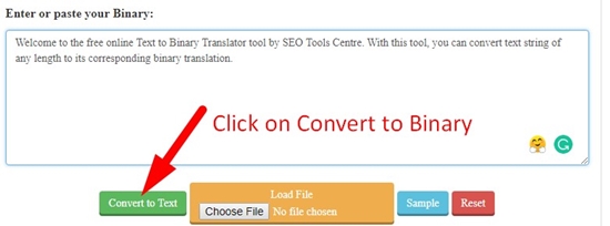 How to use text to binary tool step 3
