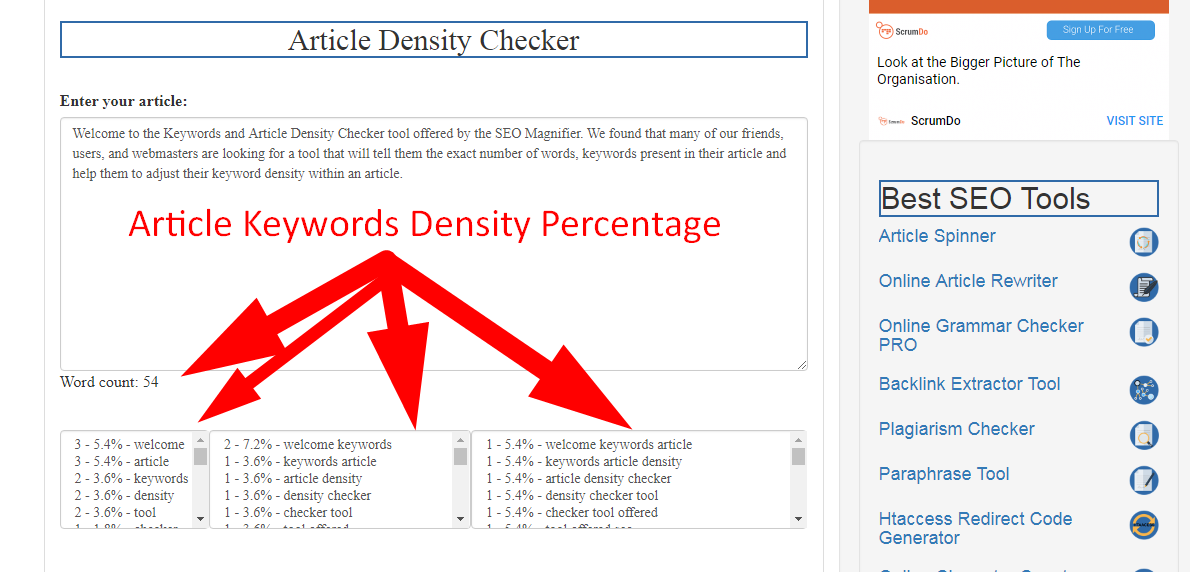 Word on sale density checker