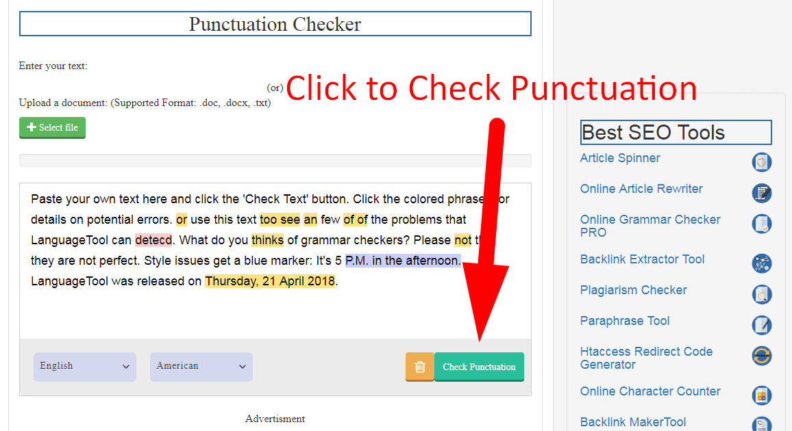 comprobar puntuación y gramática inglesa online