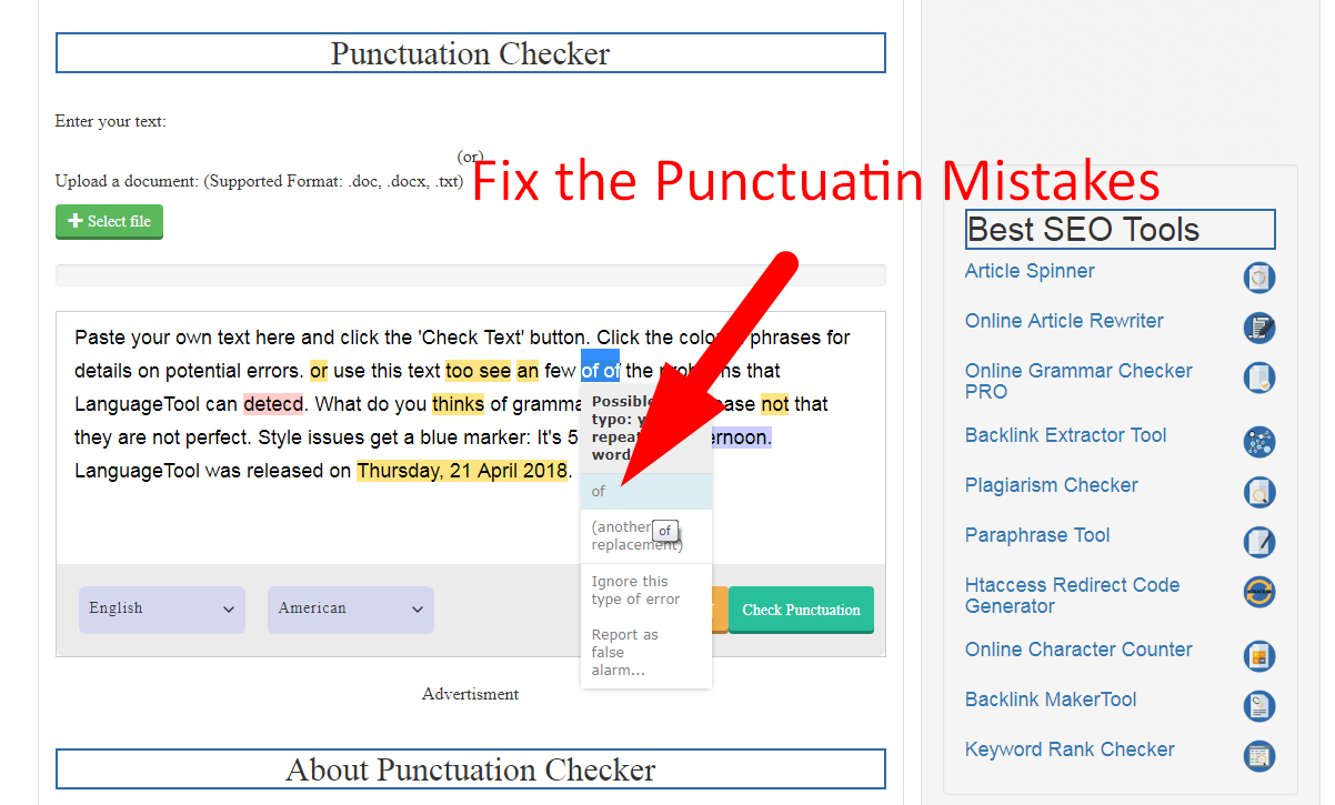 Fix pnctuation using seo magnifier