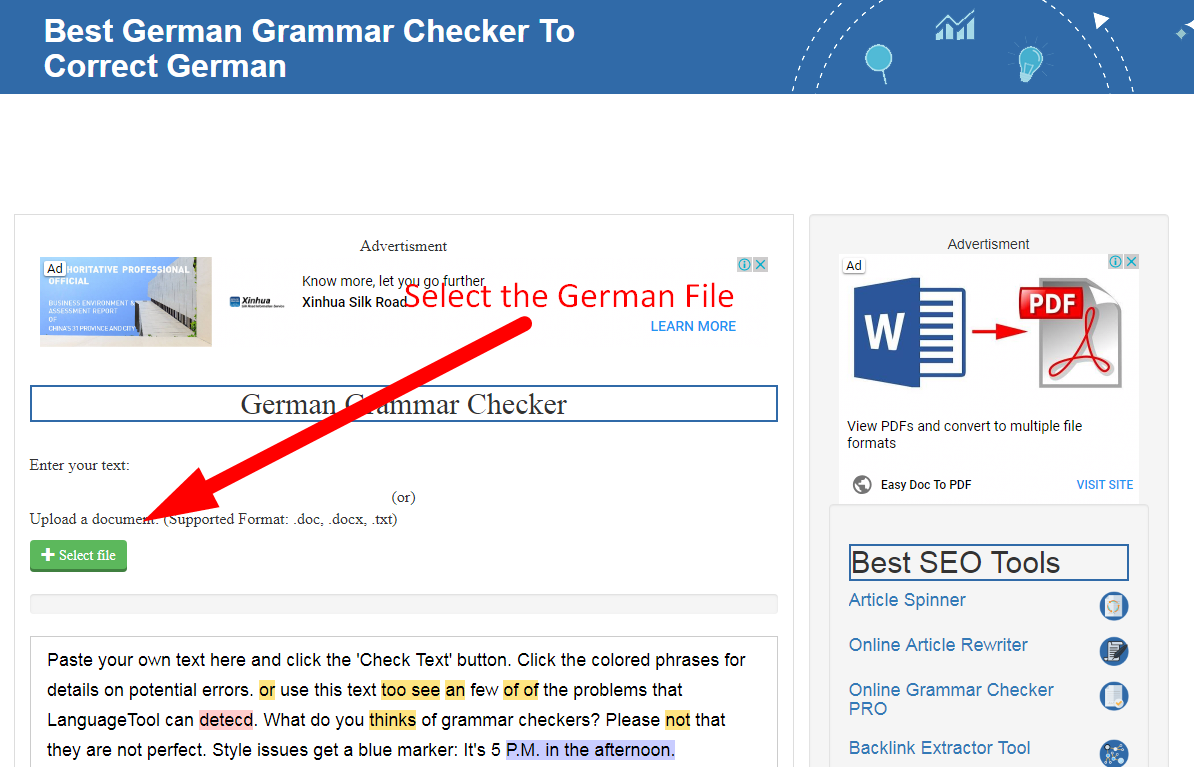 german grammar checker how to use