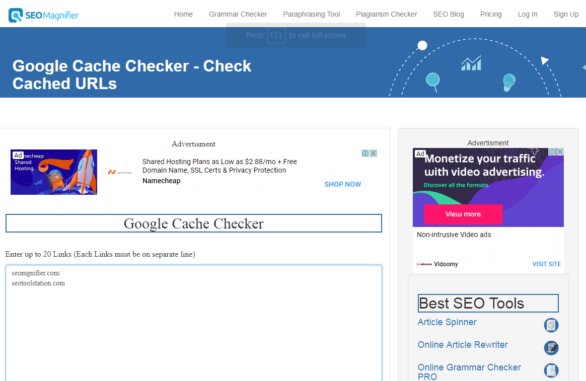google cache checker tool how to use