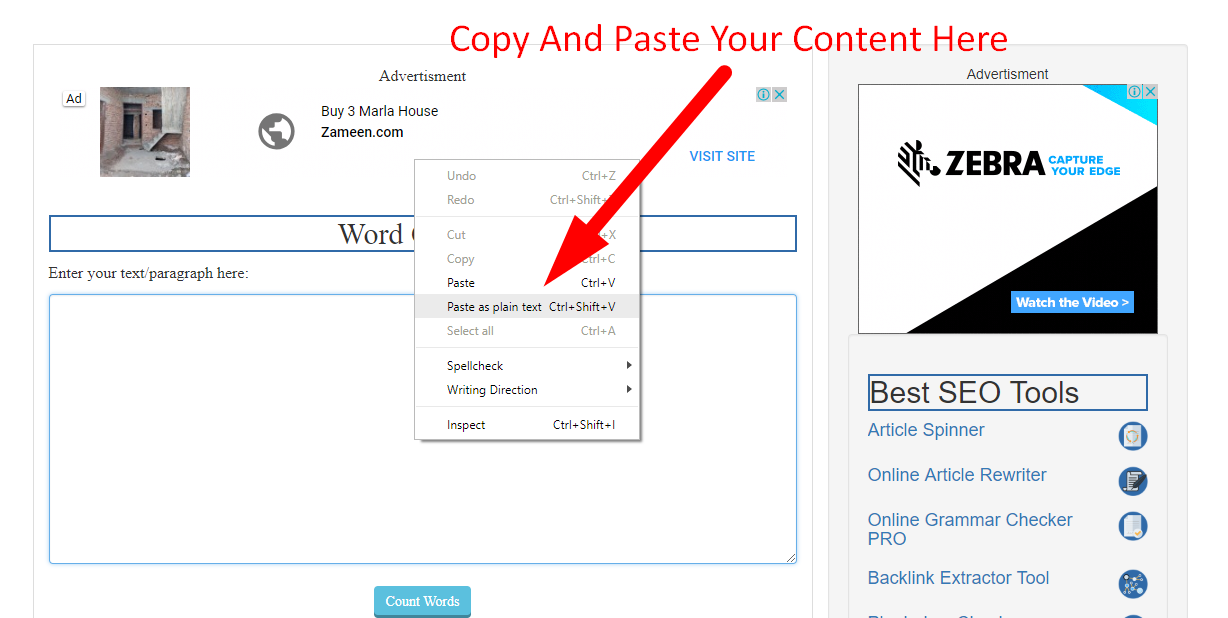 how to count word online using seo magnifier step 2