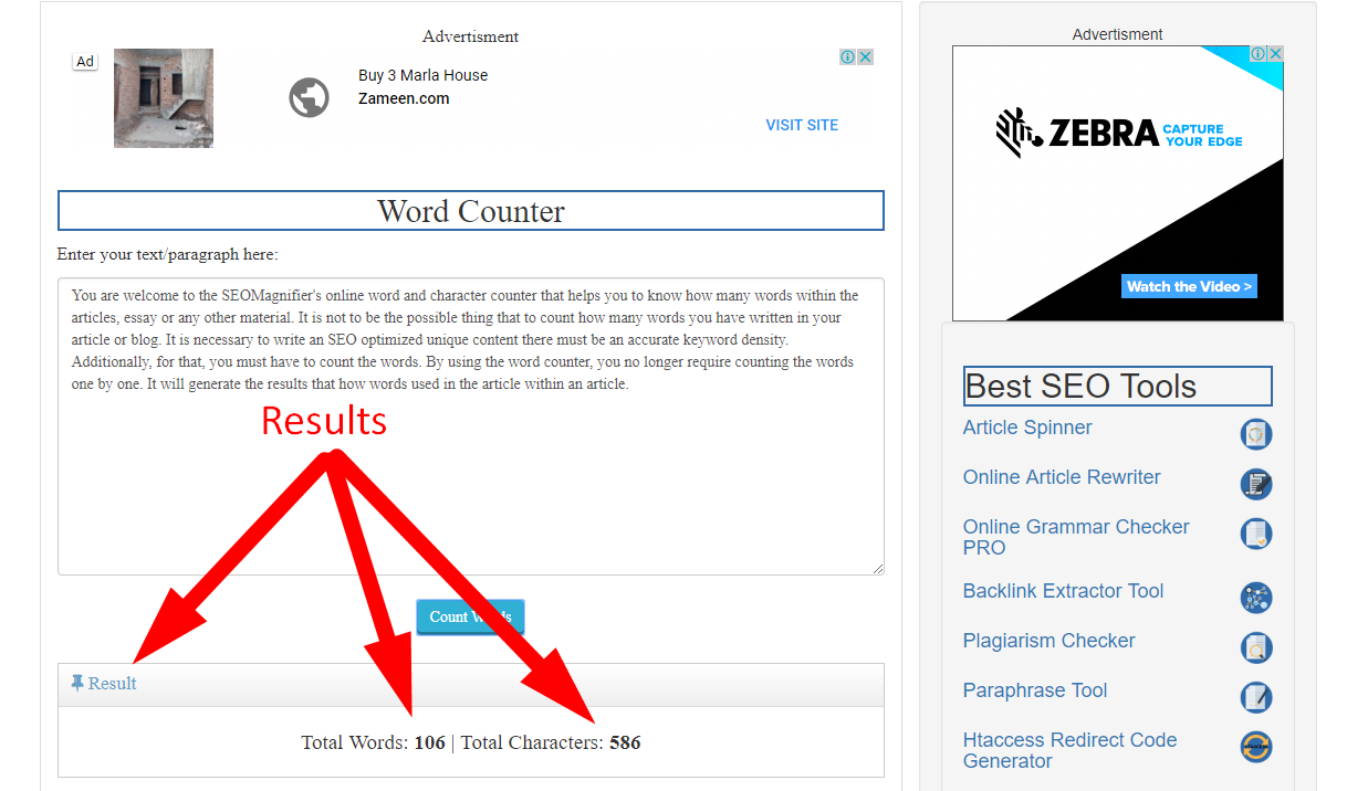 how to count word online using seo magnifier step 4