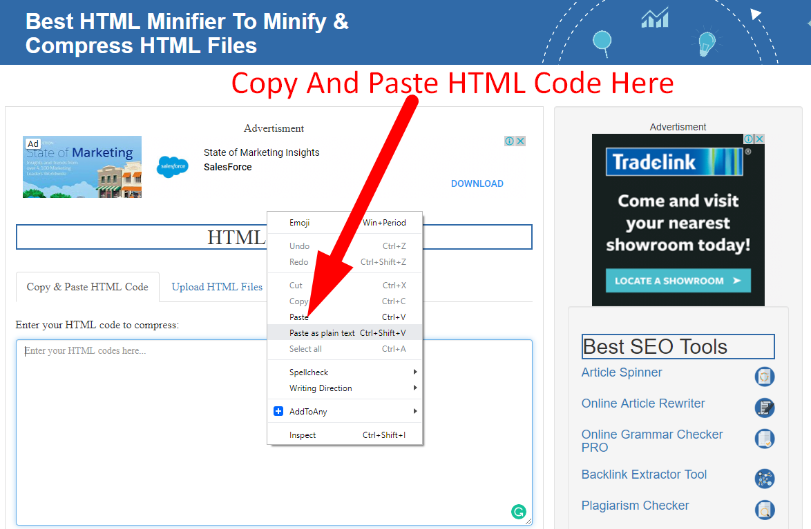 how to minify html file online step 1