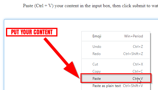 Upload or copay and paste your content step 3